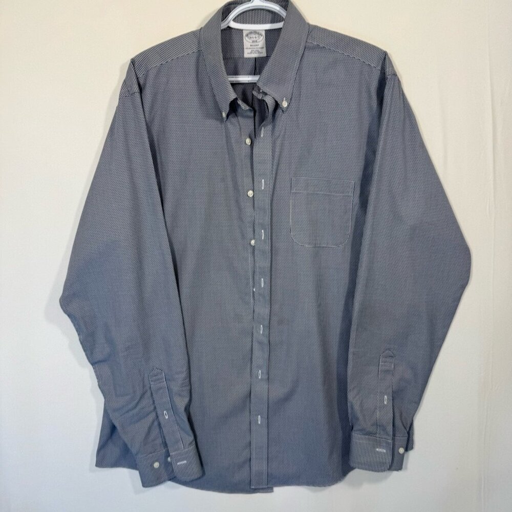 Brooks Brothers Regent Original Polo Button Up Shirt 16.5 6/7 Navy Micro Check